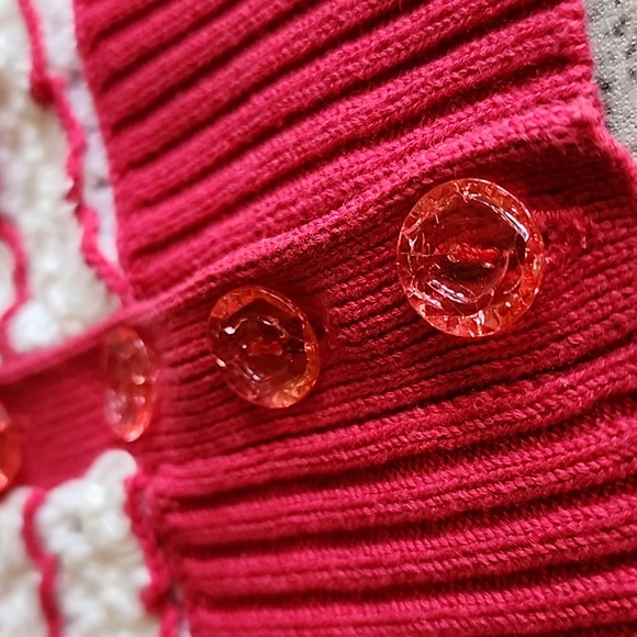 Betsey Johnson crochet knit short cardigan vintage red and white color size S - Picture 6 of 16
